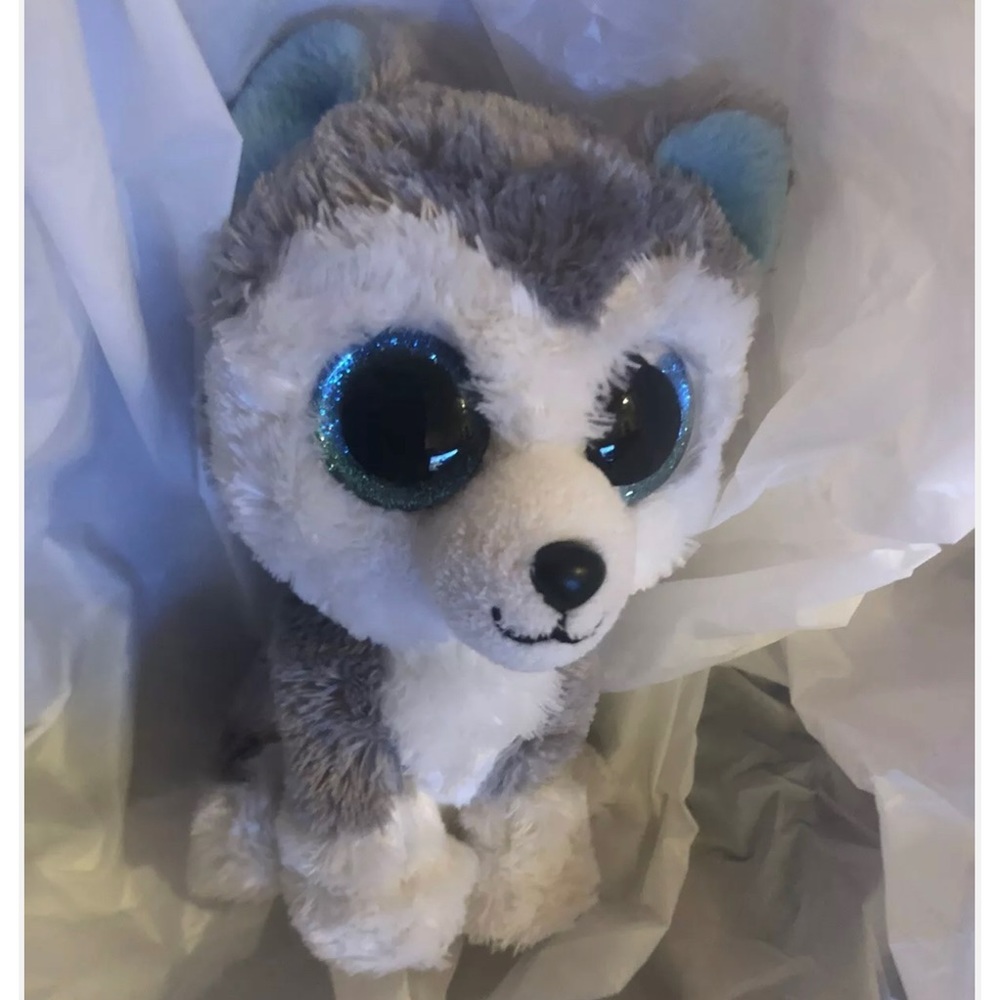 TY Beanie Boos Big Eye Slush White & Blue Husky 6" Plush Stuffed Animal.